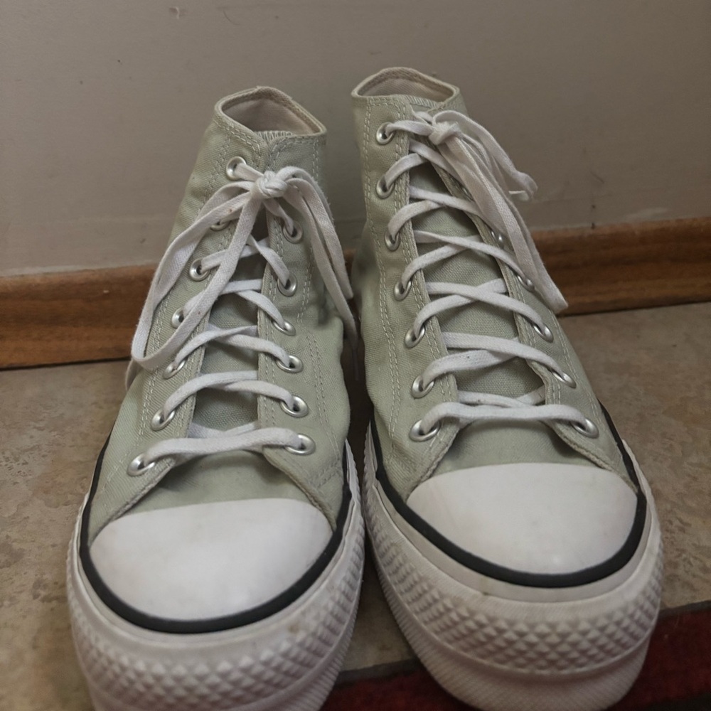 High-Top Converses in Light Green with White Laces